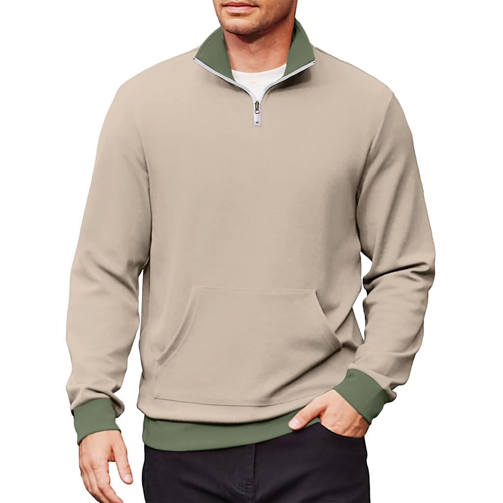 Men's Casual Long-Sleeved Collared Quarter-Zip Sweatshirt