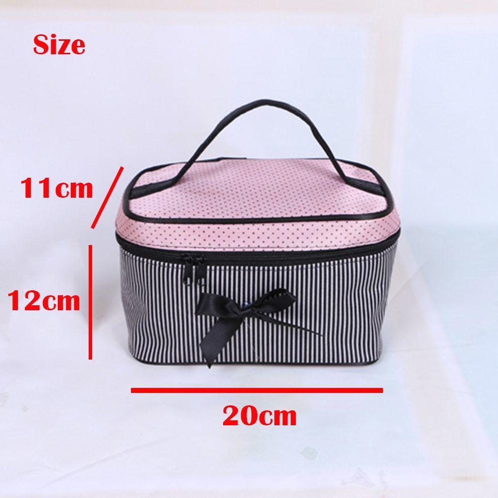 Fashion Portable Cosmetic Bag Bow Stripe Wash Organizer Handbag Make Up Bags Travel