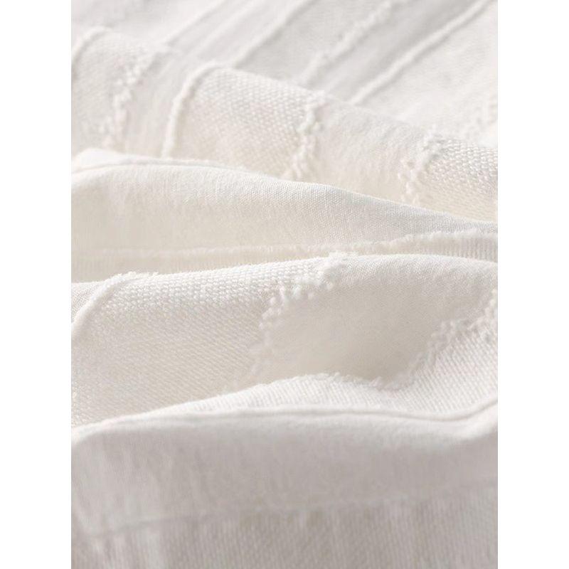 Japanese Style White Jacquard Short Sleeve Casual Export Linen