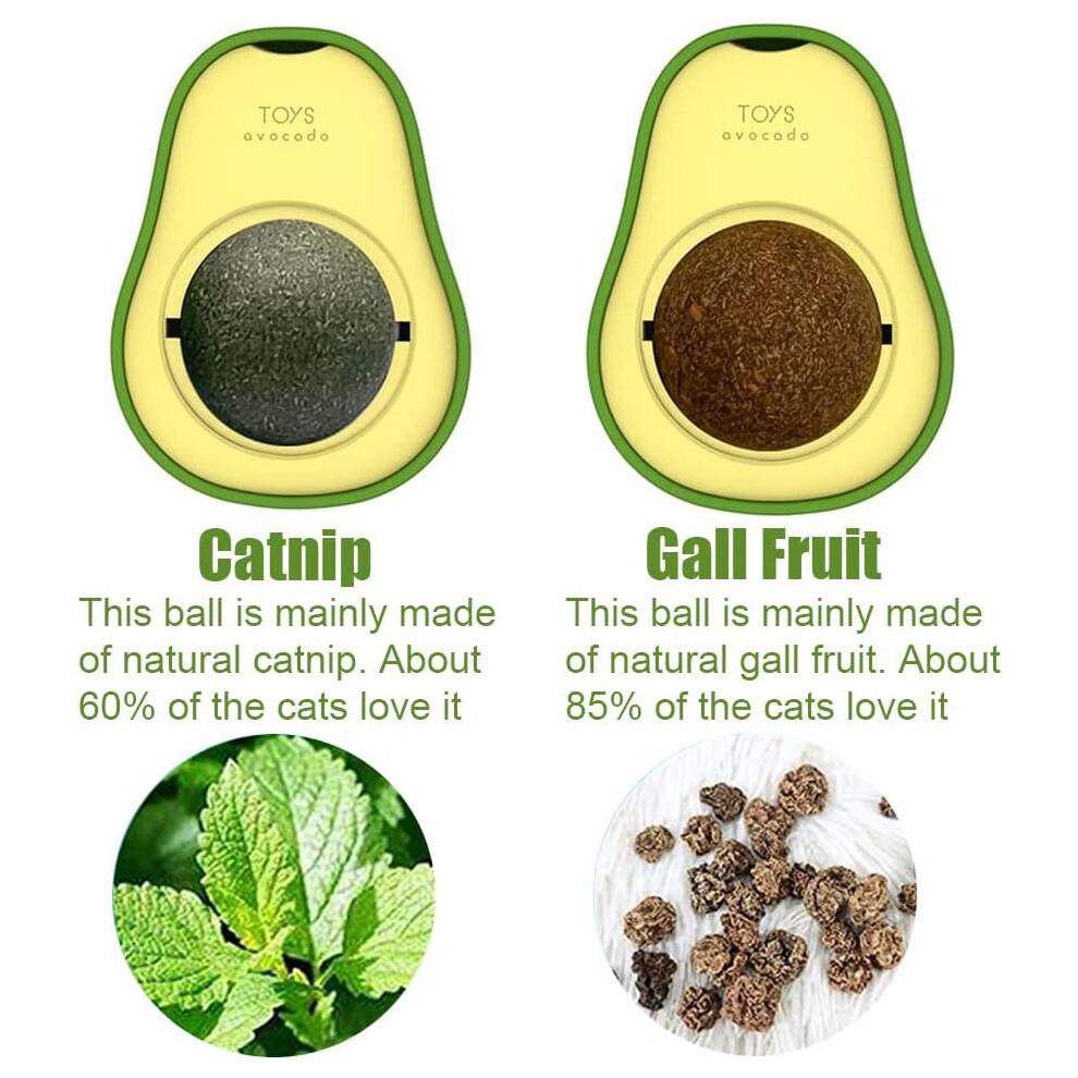 Avocado Catnip Wall Ball Cat Toys Catnip,Snack Healthy Rotatable Treats Toys Kitten Playing Toy,Edible Cat Mint Licking Ball(Catnip & Gall Fruit)