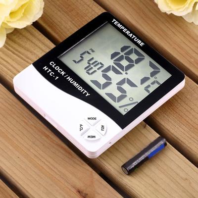 HTC-1 Temperature Humidity Meter Multifunctional Alarm Clock Four Buttons Digital LCD Thermometer Hygrometer Weather Station for Home