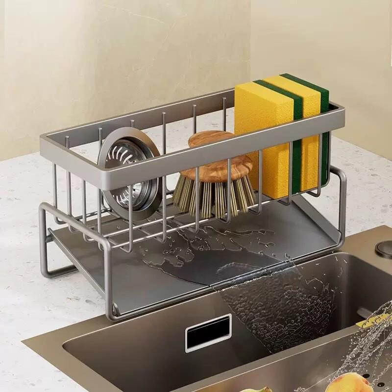 Stainless Steel Multi-Functional Sink Rack - No-Punch Dish and Rag Storage