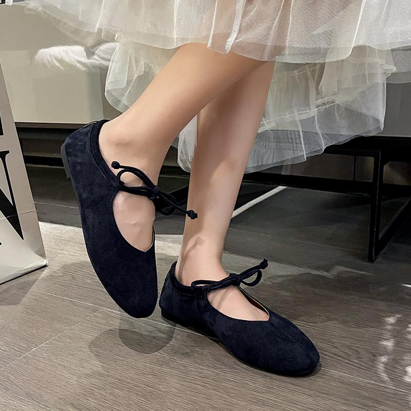 Fashion Women's Flat-bottomed Mary Pumps Low-cut Shoes Spring and Autumn Fashion Lace-up Soft-soled Leisure and Comfortable Ballet Shoes