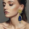 Exaggerated Blue Stone Water Drop Dangle Earrings for Women Jewelry Baroque Style Party Show Statement Earrings Accessories