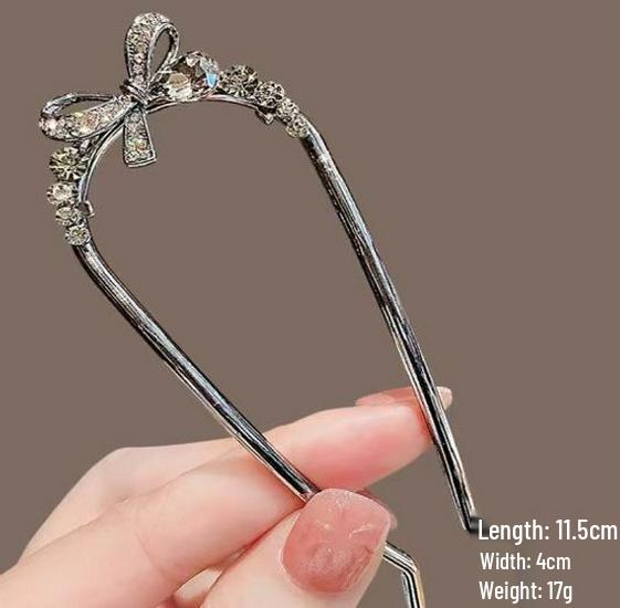 Épingle à cheveux vintage en forme de U avec pompon paon pour femmes - Épingle à chignon nacrée pour Cheongsam et Hanfu