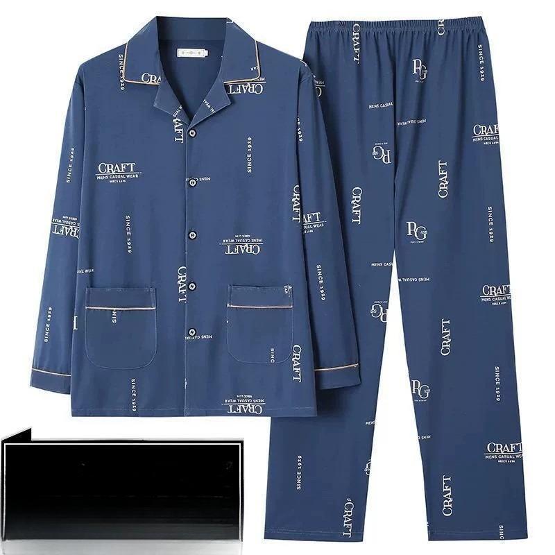 Męska bawełniana piżama z długim rękawem - Wiosna do Zimy, Duży Rozmiar, Stylowa Młodzieżowa Odzież Domowa