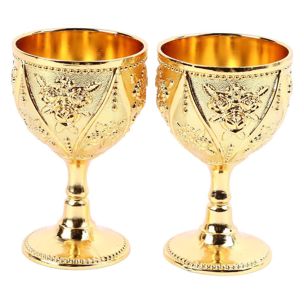 2 stk Vinglass Utsøkt 3D Relief Roseblomstmønster Dekorativt Vintage Vinglass Gull