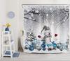 Winter Christmas Shower Curtain with Hooks, Cute Snowman in Snowy Forest Shower Curtain for Bathroom Decor Pine Tree Covered