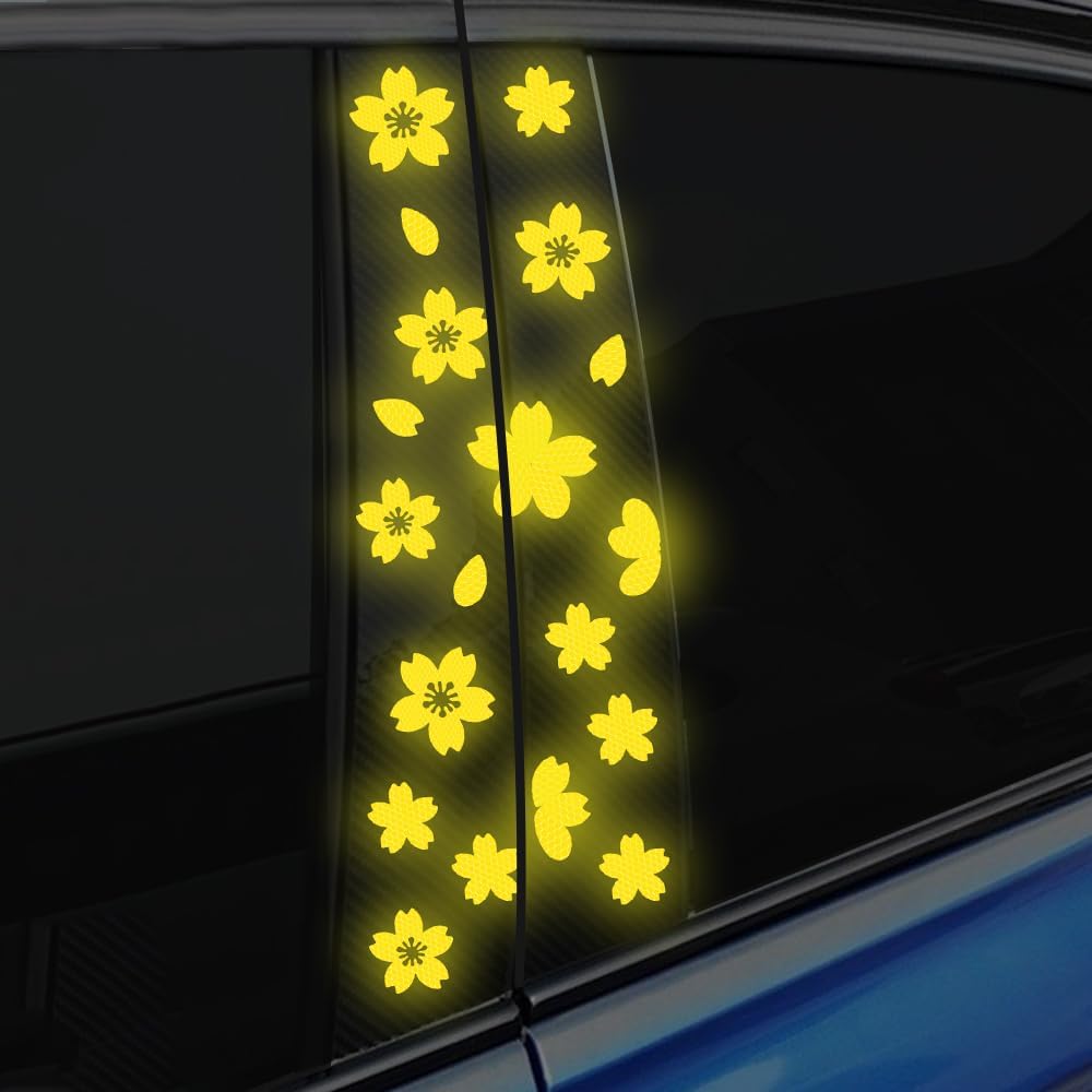 High Intensity Reflective Flower Car B-Pillar Sticker Self-Adhesive Cherry Blossom Center Pillar Decal Waterproof Vinyl Decal DIY Car Window Bumper