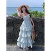 Sweet Floral Small Flying Sleeve Dress Female Summer Beautiful Princess Tutu Skirt Waist Cake Long Skirt