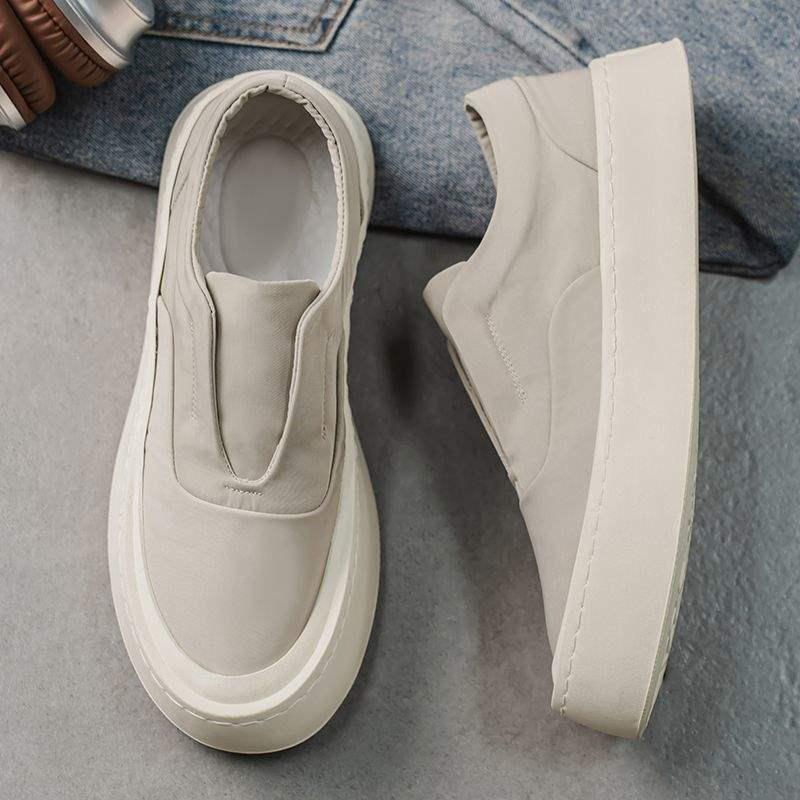 

Мужские модные парусиновые слипоны на толстой подошве 2025: Дышащая, Нескользящая, Износостойкая Повседневная Обувь для Весны и Осени 42