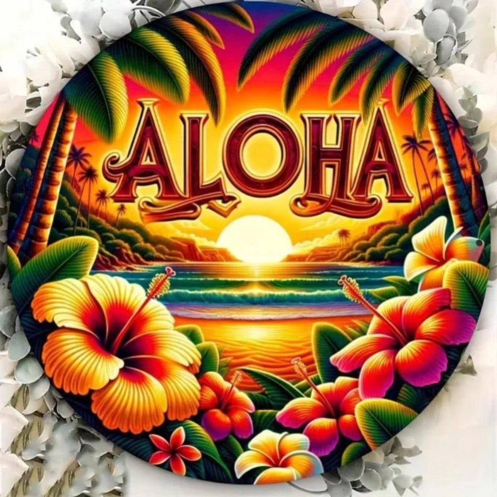 Vintage Tropical Beach Sunset Metal Tin Sign Aloha Wall Decor for Home