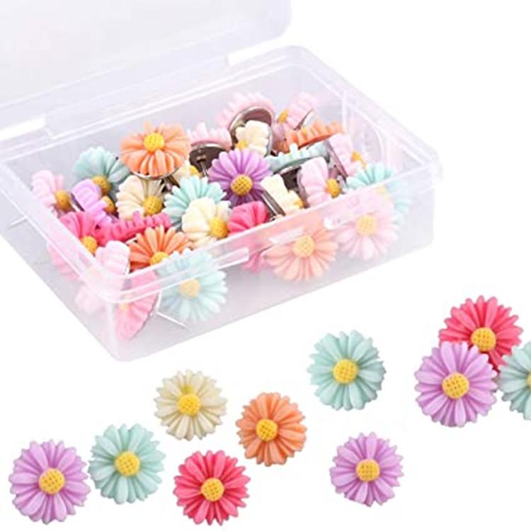 Creative Colored Resin Rose & Daisy Flower Pushpins for Cork Board