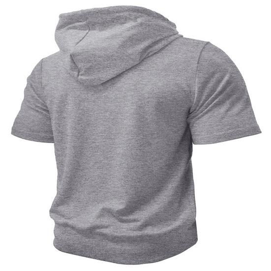 Men's Zip-up Hooded T-Shirt Summer Short Sleeve Hoodie Tee Solid Color Full Zipper Tee Shirt with Pockets for Daily Sports Street Gym