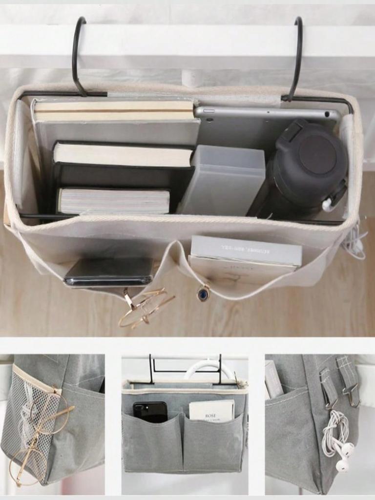 Hanging Storage Organizer Bag - Multi-Pocket Bedside Hanging Basket For Phone,Books, Snacks - Fabric Dorm Room Clutter Organizer