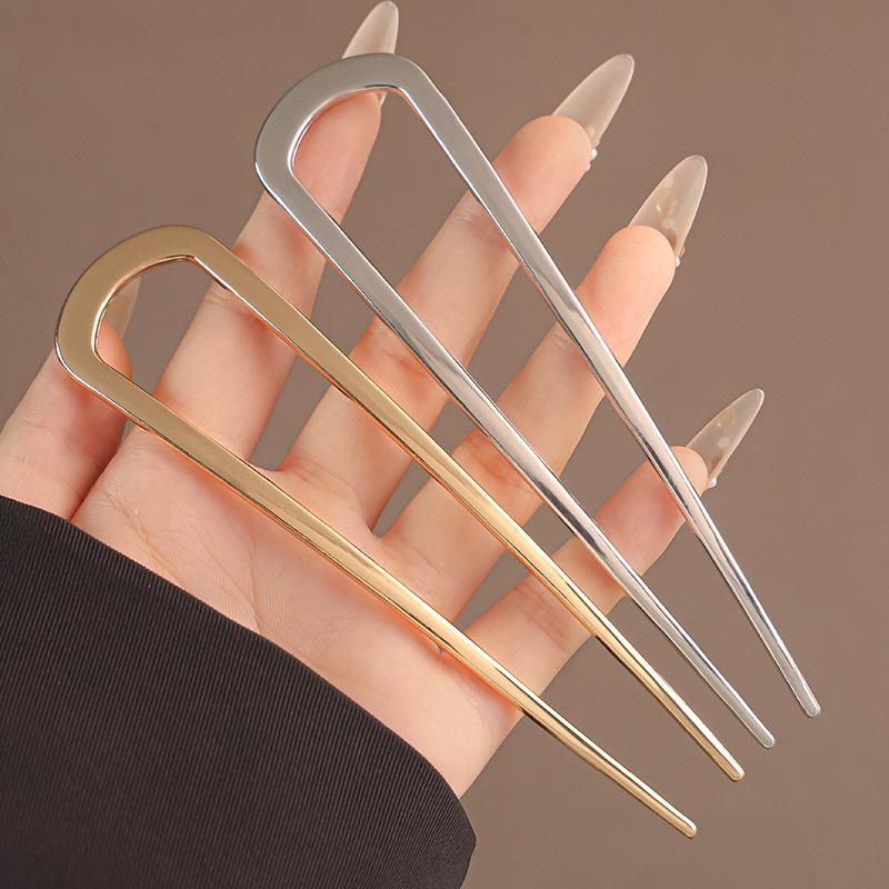 U-Shaped Enamel Metal Hairpin – Ancient Style, Large for Daily Use