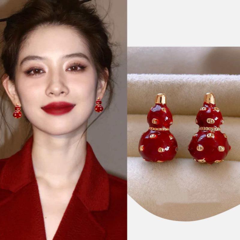 High-End Zodiac Red Gourd Earrings - Unique Chinese Style Niche Design for Women