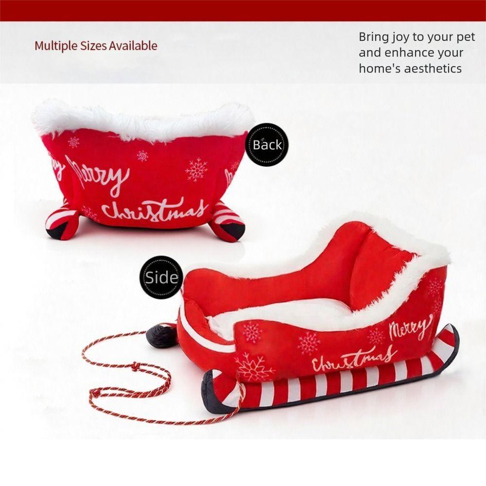 Cozy Christmas Sleigh Pet Bed Non-Slip Bottom Removable Pet Warm Sofa Washable Cat Dog Nest Indoor Outdoor