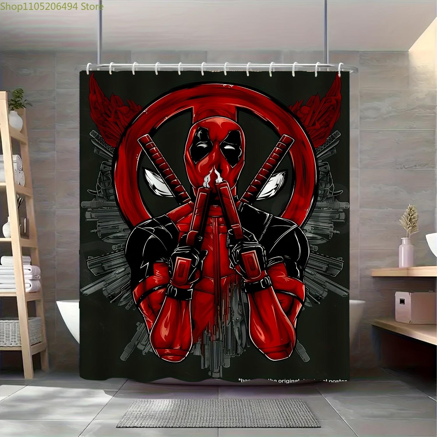 

1pc Marvel-Inspired Red & Superhero Shower Curtain with Batman-Inspired Design - Durable Polyester Bathroom Decor, Machine Was 90x180cm