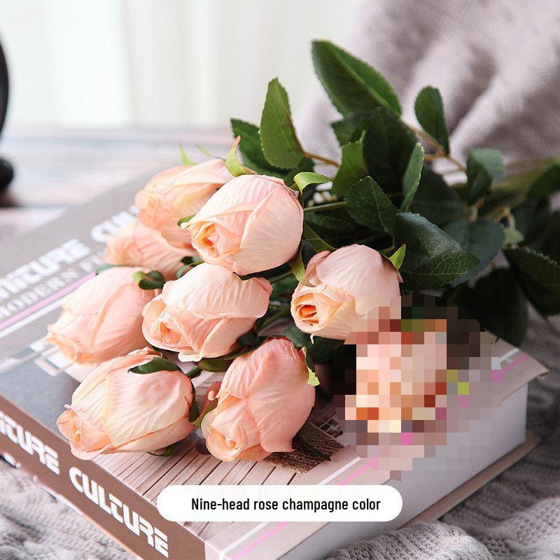 Retro Nine-Headed Rose Silk Artificial Flowers for Living or Dining Room Decor