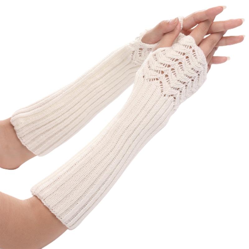 Half Finger Gloves for Typing Winter Knit Gloves with Thumb Holes Unisex Half Finger Mittens Stretchy Warm Long Gloves