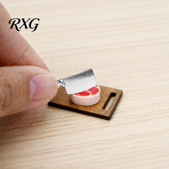 Mini Steak And Knife Set 3Pcs/Set Cutting Board, Tiny Board Cleaver Steak, Doll Miniature Kitchen Counter Accessories Mansion Accessories, Realistic