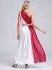 Damen Antikes griechisches Lob, Tanzbekleidung, Königin, Prinzessin, Cosplay-Robe, eine Schulter, Chiffon-Overlay, Vintage-Besatz, Tunika-Kleid