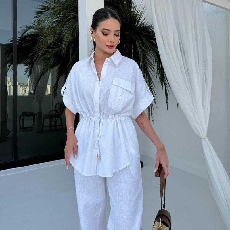 Women's 2-piece  Elastic Waist Women Pants Set Fashion Elegant Youth Holiday Sets Street Chic Suits