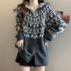 Vintage Fair Island Jacquard Sweater Cardigan Women's Autumn and Winter Thickened Lazy Wind Loose Hooded Knitted Sweater Jacket Top