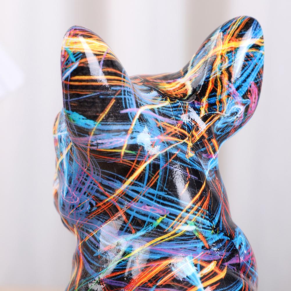 Bulldog Statue Dog Desktop Ornament Creative Colorful Art Animal Statue Resin Puppy Figurine for Bookshelf Table TV Cabinet
