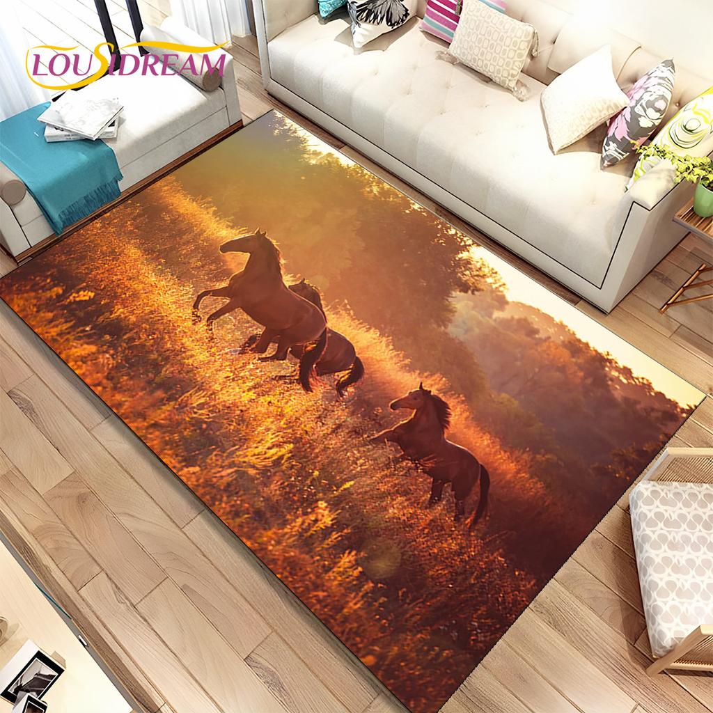 3D Animal Pentium Fine Horse Area Rug Large,Carpet Rug for Living Room Bedroom Sofa Doormat Decoration,kids Non-slip Floor Mat