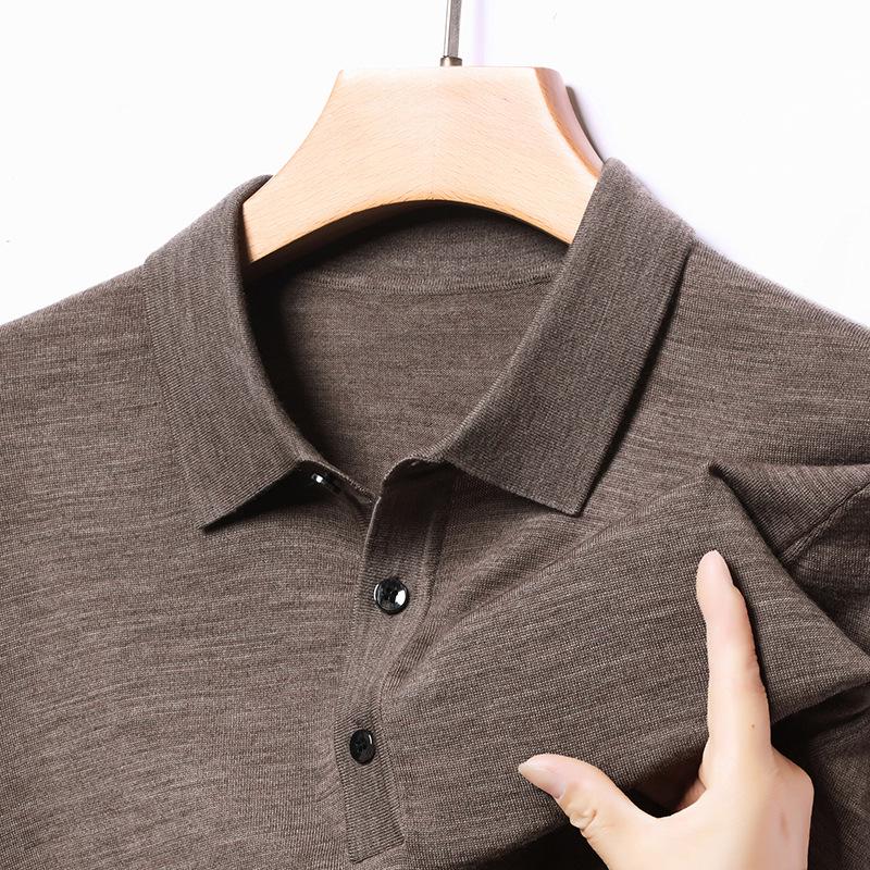 2025 Winter Machine Washable 100% Wool Men's Lapel Sweater - Warm, Solid Color, Versatile Casual Wear for Middle-Aged Dads