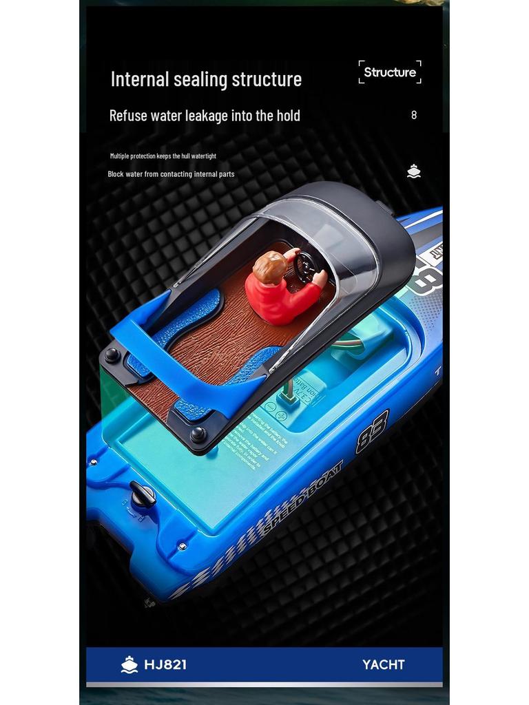 HJ821 High-Speed Remote Control Speedboat Toy: Water-Resistant, High Power, LED Lights