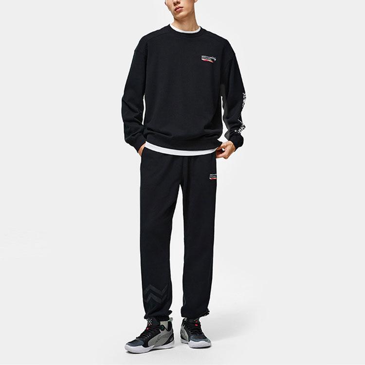 Li Ning Wade Series Letter Rundhals-Pullover Lockeres Sweatshirt Unisex-Sweatshirt Schwarz AWDU001-1