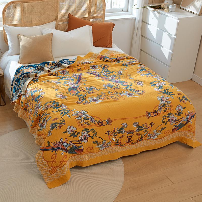 National Trend Four-layer Thickened Cotton Gauze Throw Blanket Towel Quilt Summer Air Conditioning Quilt Sofa Cover Blanket Single Double Bed Cover
