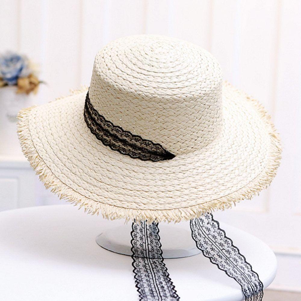 

Пляжная кепка с широкими полями, кружевная соломенная шляпа, летняя шляпа от солнца для женщин