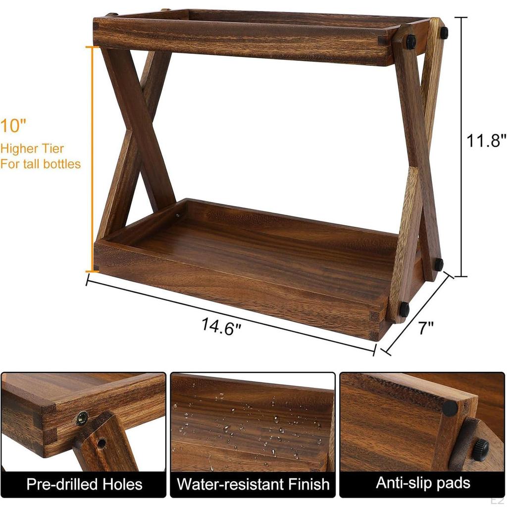 Holz Arbeitsplattenregal Organizer Kaffeestation Rack, Retro 2-stufige Gewürzaufbewahrung für