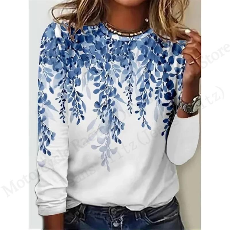 2025 New Floral 3d Print T-Shirt Casual Crew Neck Long Sleeve T-shirt Women's Clothing Fashion Casual Oversized Tops Tees Female