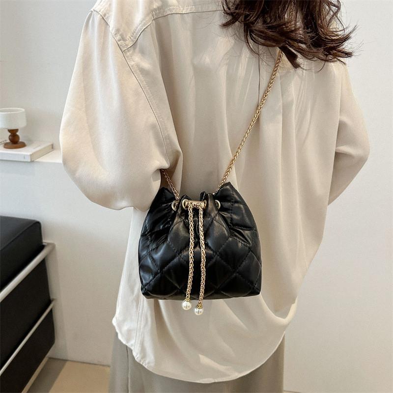 Fashionable Urban Simple Pu Bucket Bag Chain Single Shoulder Crossbody Bag