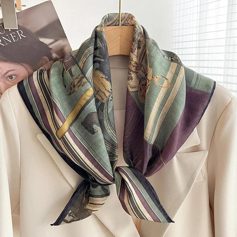 

White Carriage Double-Sided Color-Block Silk-Mimicking Scarf Women s Lightweight Summer Neck Protection Shoulder Wrap 68X68