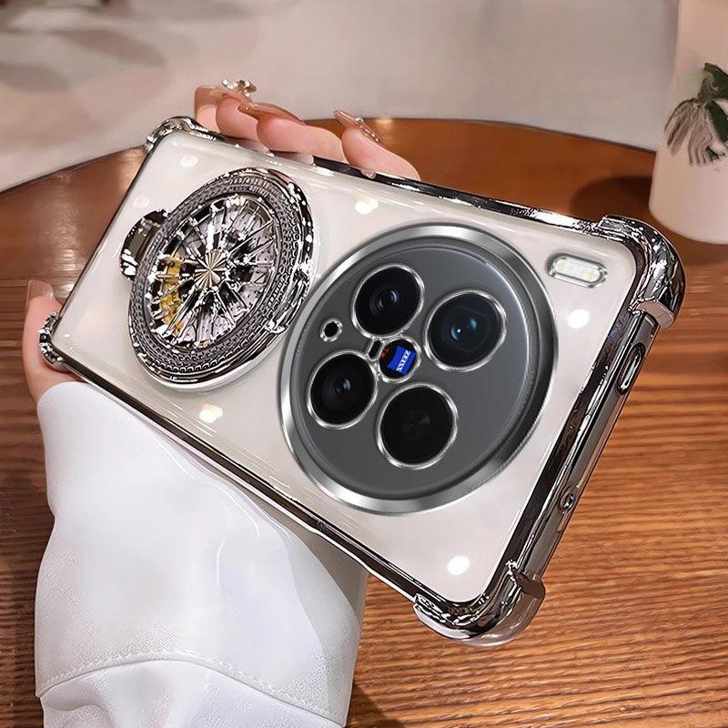 

Gyro phone holder Case For Vivo X200 mini X200S X100 X100S Pro Ultra fundas Clear Shockproof Plating Phone Cover vivo X100 серебряный