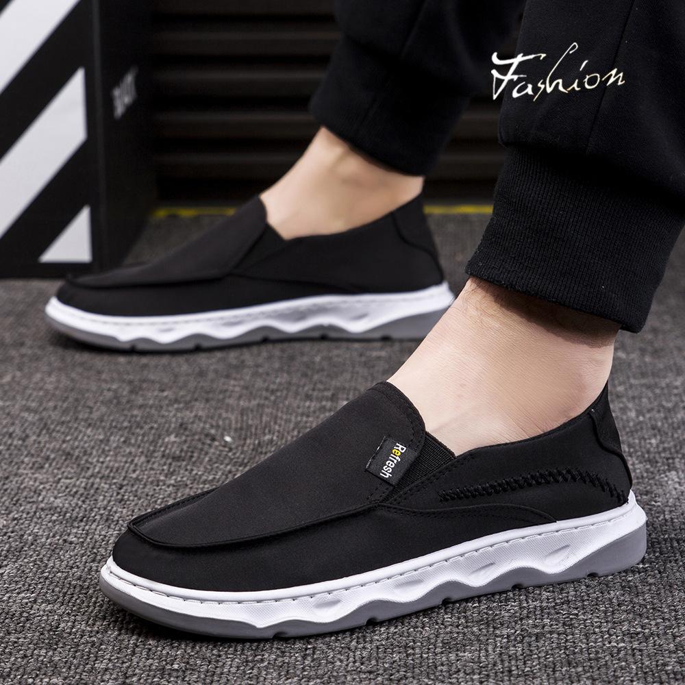 Men'S Canvas Shoes Cloth Shoes Trend Casual Breathable Flat Bottom Wear-Resistant One-Pedal Lazy Shoes Men'S Shoes