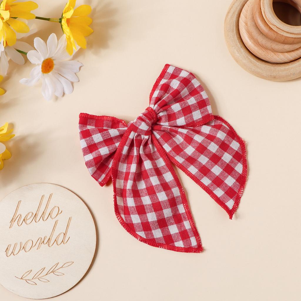 Vintage Large Fable Plaid Fabric European American Style Gradient Color Bow Hair Clips Neutral for Baby Girls Women for Party