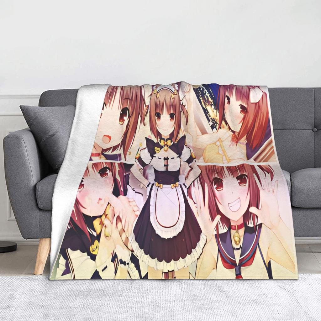 Chocola Vanilla Blanket Flannel Spring Autumn Anime Nekopara Lightweight Thin Throw Blanket for Bedding Couch Bedspread