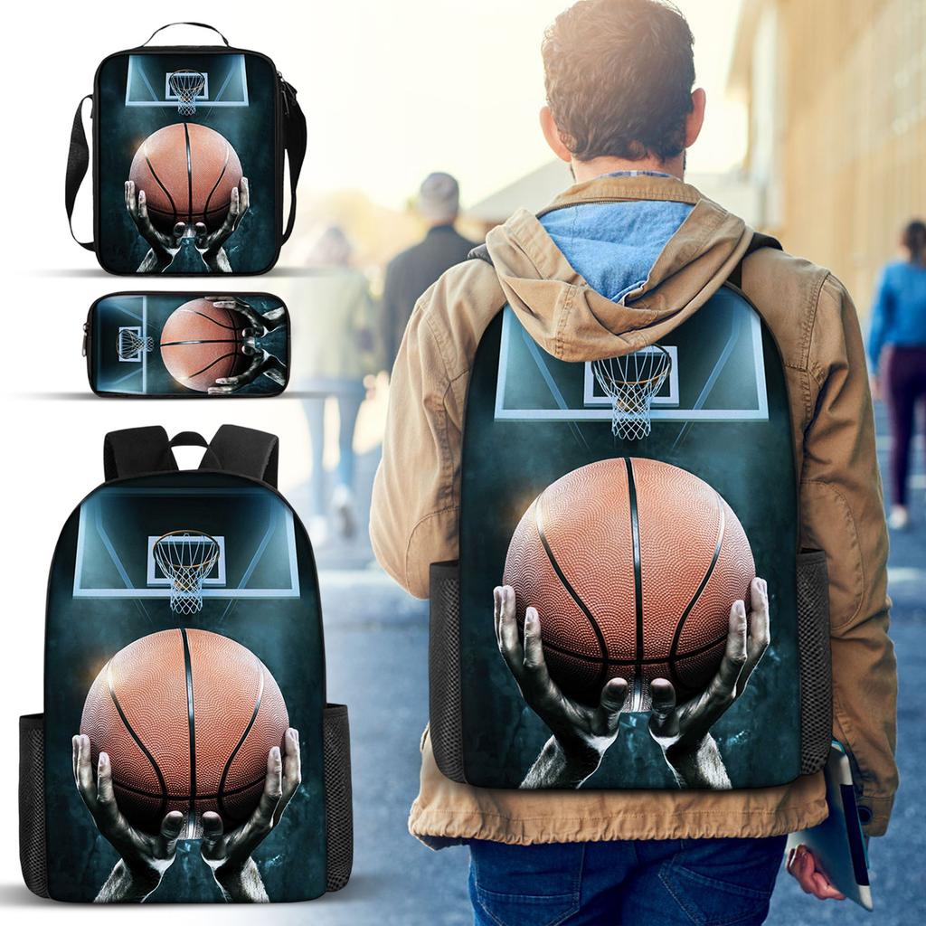 Casual Printed Backpack Large Capacity School Bag Pencil Case Lunch Bag Three Piece Set Suitable for Daily Use Travel and Outdoor Activities