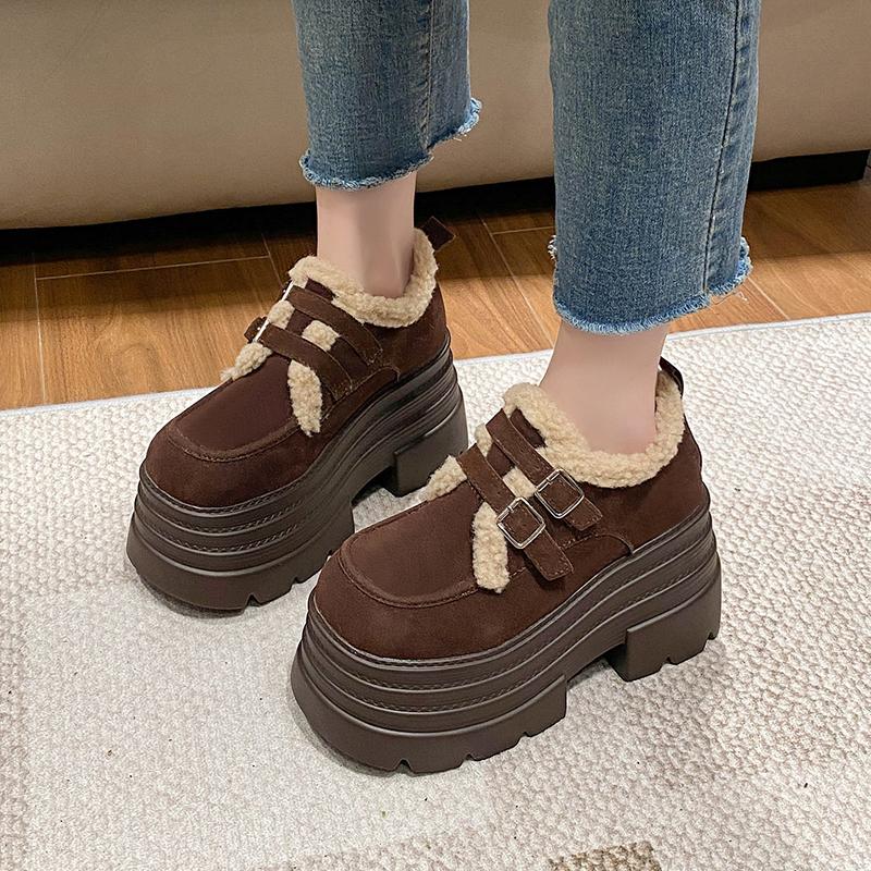 Neue 2024 Winter Damen Warme Baumwolle Schneestiefel Mode 10CM Hohe Plateau-Sneakers Dicke Absätze Wildleder Leder Damen Plüsch Pumps