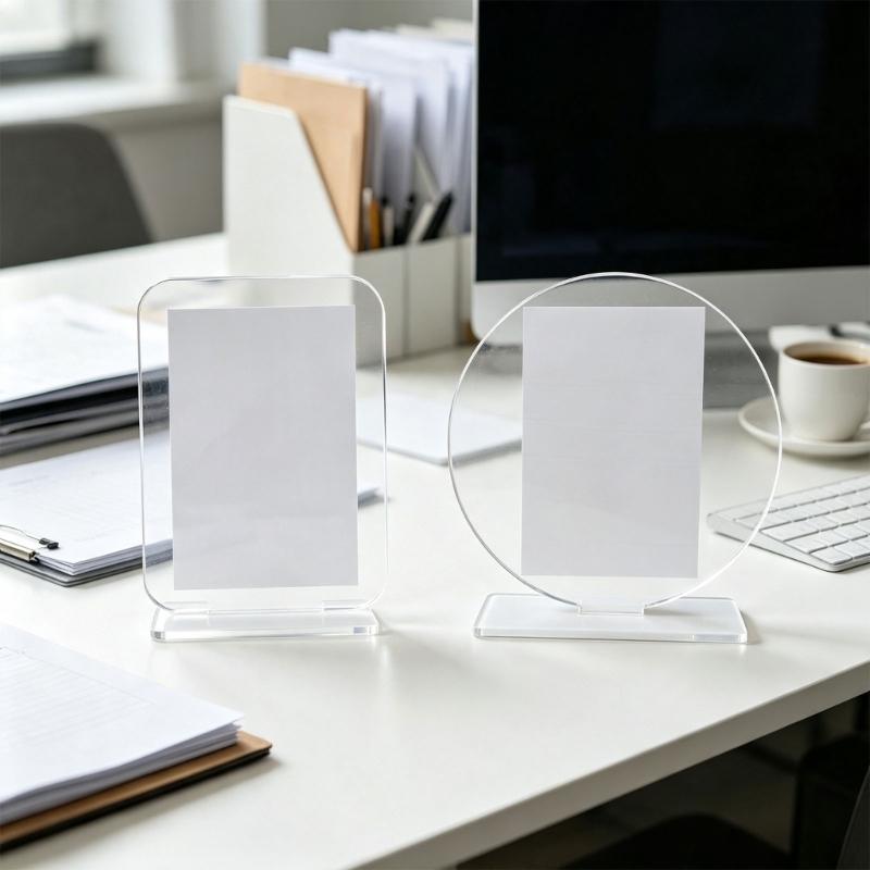 Desk Display Acrylic Photo Board Blank with Slot Base, Print Ready Panel for Office Counter and Photo Sign Use