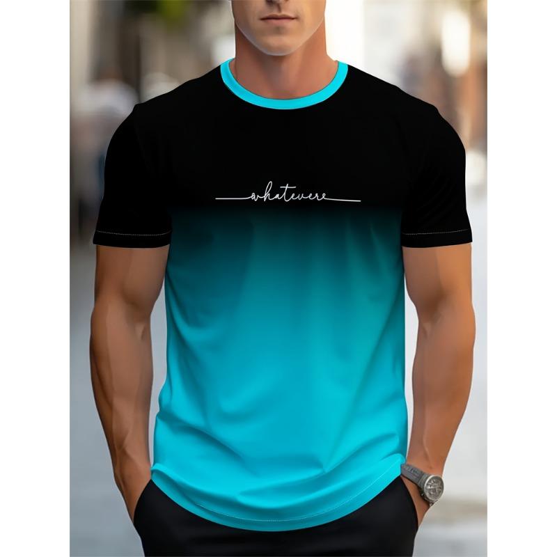 Men's Summer Letter Pattern Printed T-Shirt Men's Breathable Comfortable Simple Round Neck T-Shirt Outdoor Sports Casual Top