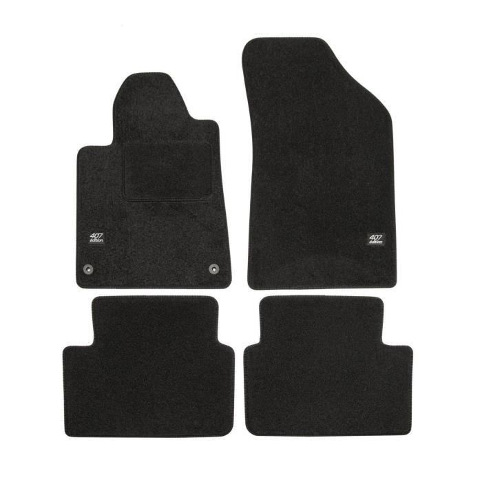 Tapis De Sol - Logo - Peugeot 407 - Velours Noir - Sur Mesure - Antidérapant 2004-2011