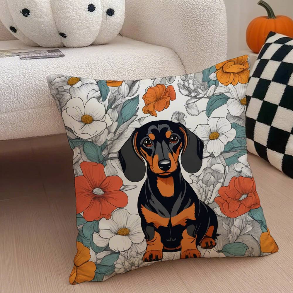 Tax Dachshund söt Kuddfodral Anti-kvalster Kuddfodral Osynlig dragkedja silkeslen kort plysch Soffkuddeöverdrag